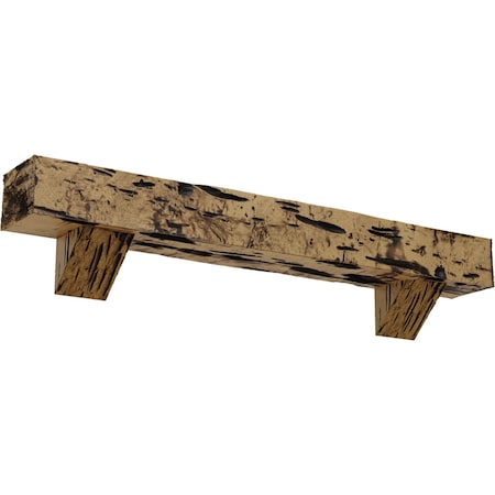 Pecky Cypress Faux Wood Fireplace ManteL W/Breckinridge Corbels, NaturaL Golden Oak, 8Hx8Dx84W